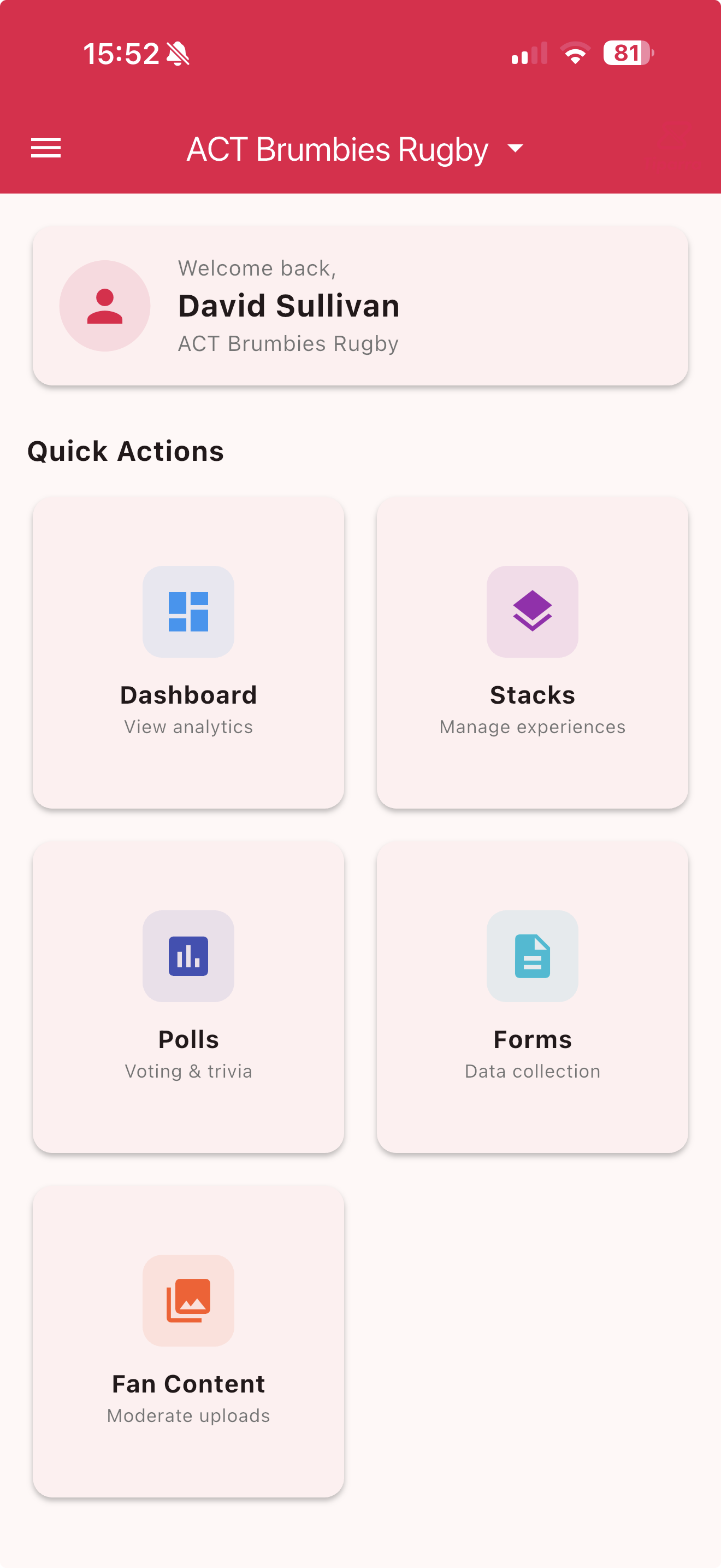 Admin CMS &mdash; quick actions dashboard