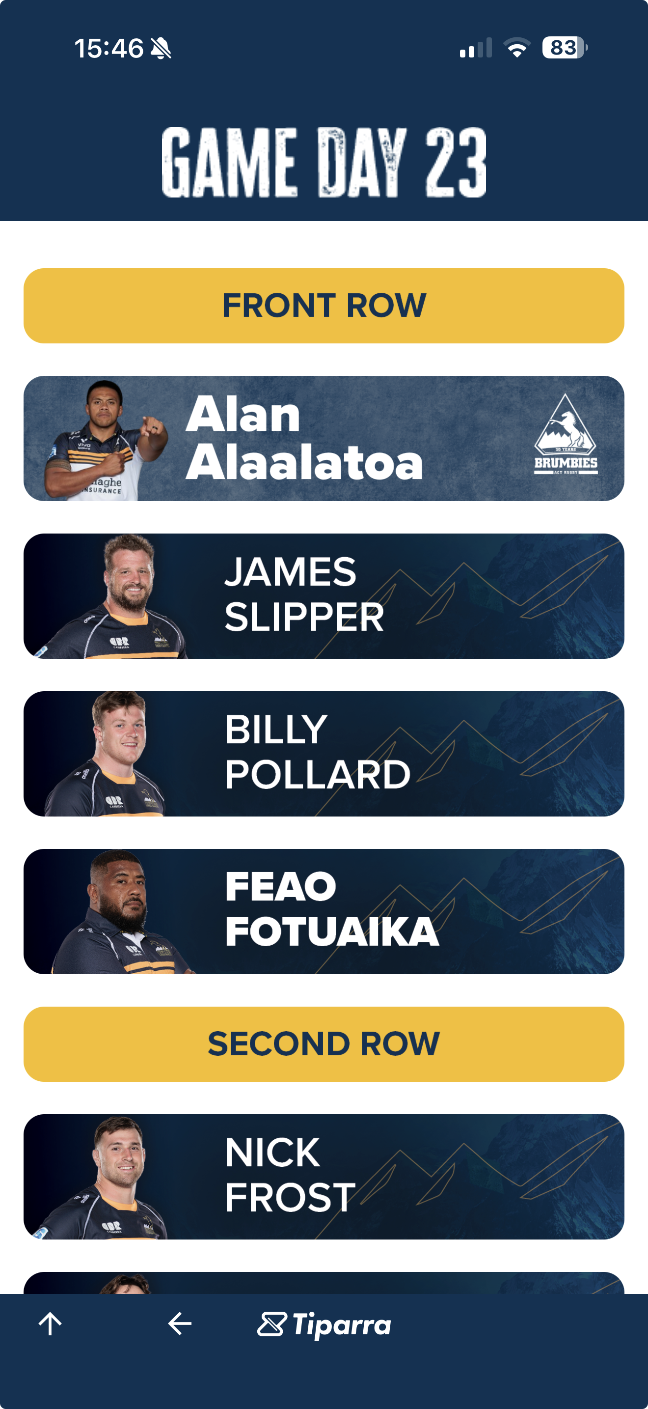 Game day lineup